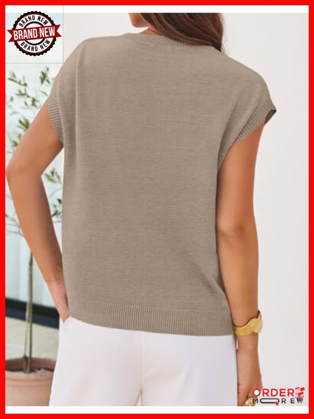 Floral Short Sleeve Sweater Vest Cap Sleeve Crew Neck Knit Work Top - Picture 3 of 6